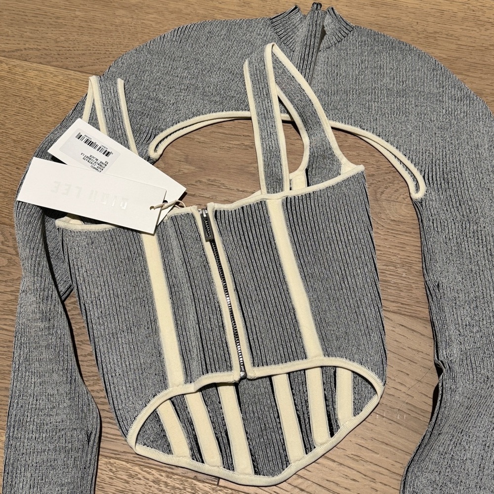 DION LEE gray and Cream Women's Ribbed corset Top set size xs - Picture 6 of 9